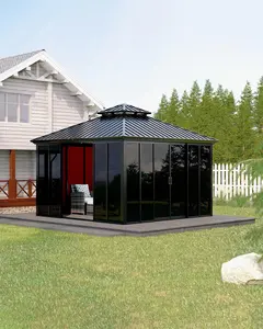 GAOMON 12x12 ft Hardtop Gazebo Sunroom, Enclosed Gazebo with Floor-to-Ceiling Sliding Doors, All-Aluminum Alloy Frame, Screen Outdoor Room Solarium for Backyard, Patio, and Deck