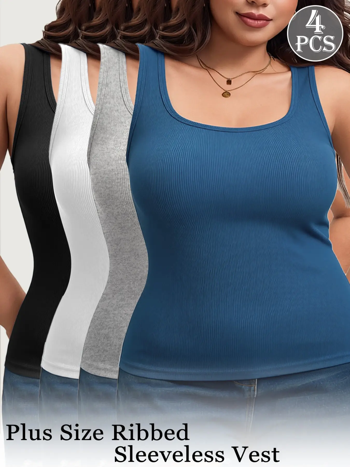 ❤4-Piece Spring/Autumn New Style Beautiful Back Ribbed Fitted Sleeveless Design Underwear Vest for Women, Slim Fit, Solid Color, Inner Layer/Outer Layer Base Vest