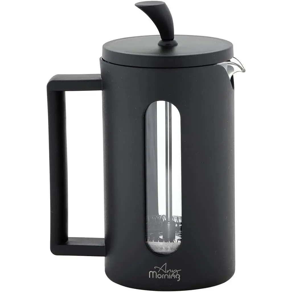 Any Morning Coffe Maker, Stainless Steel Borosilicate Glass French Press, Tea Press for Loose Tea, BPA Free, Heat Resistant Durable, Easy to Clean, 20 oz, Black