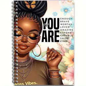 Inspirational African American Woman Spiral Notebook, 100 Pages, Perfect Gift for Her, Daily Planner Journal for Office, School, or Personal Use, Creative Office Notepad