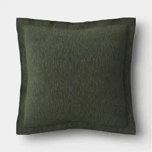 20"x20" Heathered Solid Double Flange Pillow Dark Green - Threshold