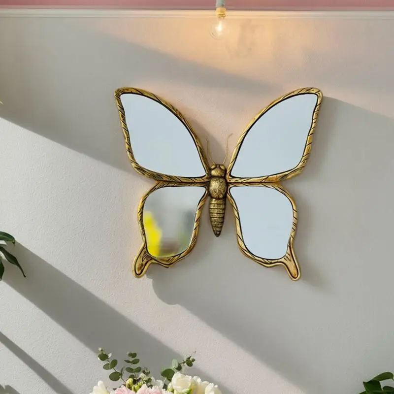 Butterfly Design Wall-mounted Mirror, 1 Count Vintage Resin Butterfly Wall Hanging Decor Home Decor for Living Room or Bedroom