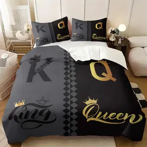 2/3 Piece Romantic Valentine'S Day Themed Bedding Set, Valentine'S Day Gifts, King and Queen Duvet Cover Set, Crown Married Couple Comforter Cover, Suitable for Couple Bedroom Decoration Set,Including 1 Quilt Cover and 1/2 Pillowcase