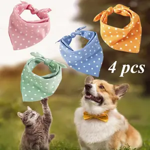 Set Of 4 Summer Dog Bandanas Birthday Cute Soft Puppy Cat Scarfs Washable Daily Handkerchief Comfortable,Adjustable Accessories for Small Medium Large Girl Boy Pup Pet