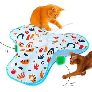 Interactive Hide & Seek Cat Toy – USB Rechargeable Automatic Motion & Touch Activated Enrichment Toy with Moving Feather Wand & Realistic Mouse Sounds, Indoor Kitten & Adult Cat Exercise, Boredom Relief, Hunting Instinct Simulation & Playtime Fun