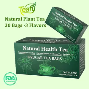 Teafy-Peppermint Green Tea&Chrysanthemum Wolfberry Tea&Jasmine Tea,Natural Plant Tea Combination Pack,no sugar, no caffeine 30 tea bags Beverage