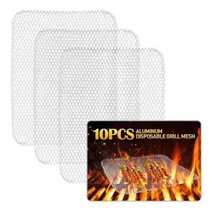 10 Pcs Disposable Grill Topper 16x12 Inch Grill Mesh Mat Prevent Food Falling BBQ Aluminum Mats for Outdoor Grills Easy to Clean
