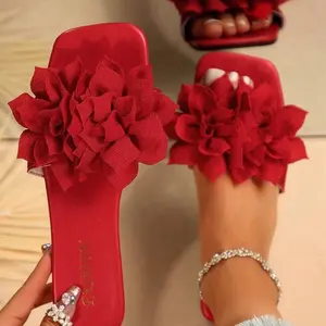 Women's Red Flower Sandal - Girl Shoe with Eye-Catching Floral Design