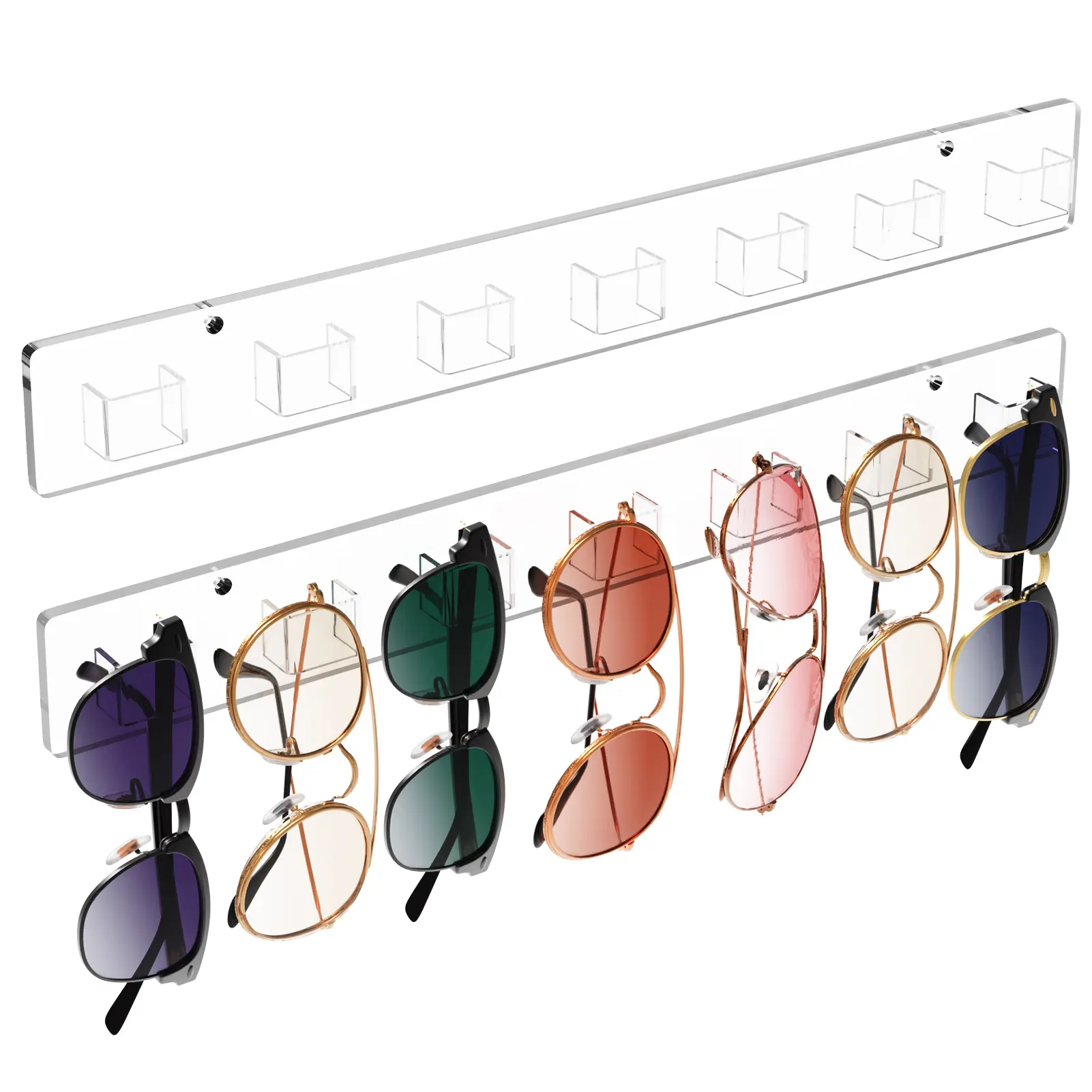 MaxGear Ultra-Thin Acrylic Dual Transparent Wall-Hanging Sunglasses Organizer - 28-Pair Capacity, Mountable via Screws/Strong Adhesive Strips, Scratch-Safe Home Closet/Door Eyewear Display & Storage Accessory
