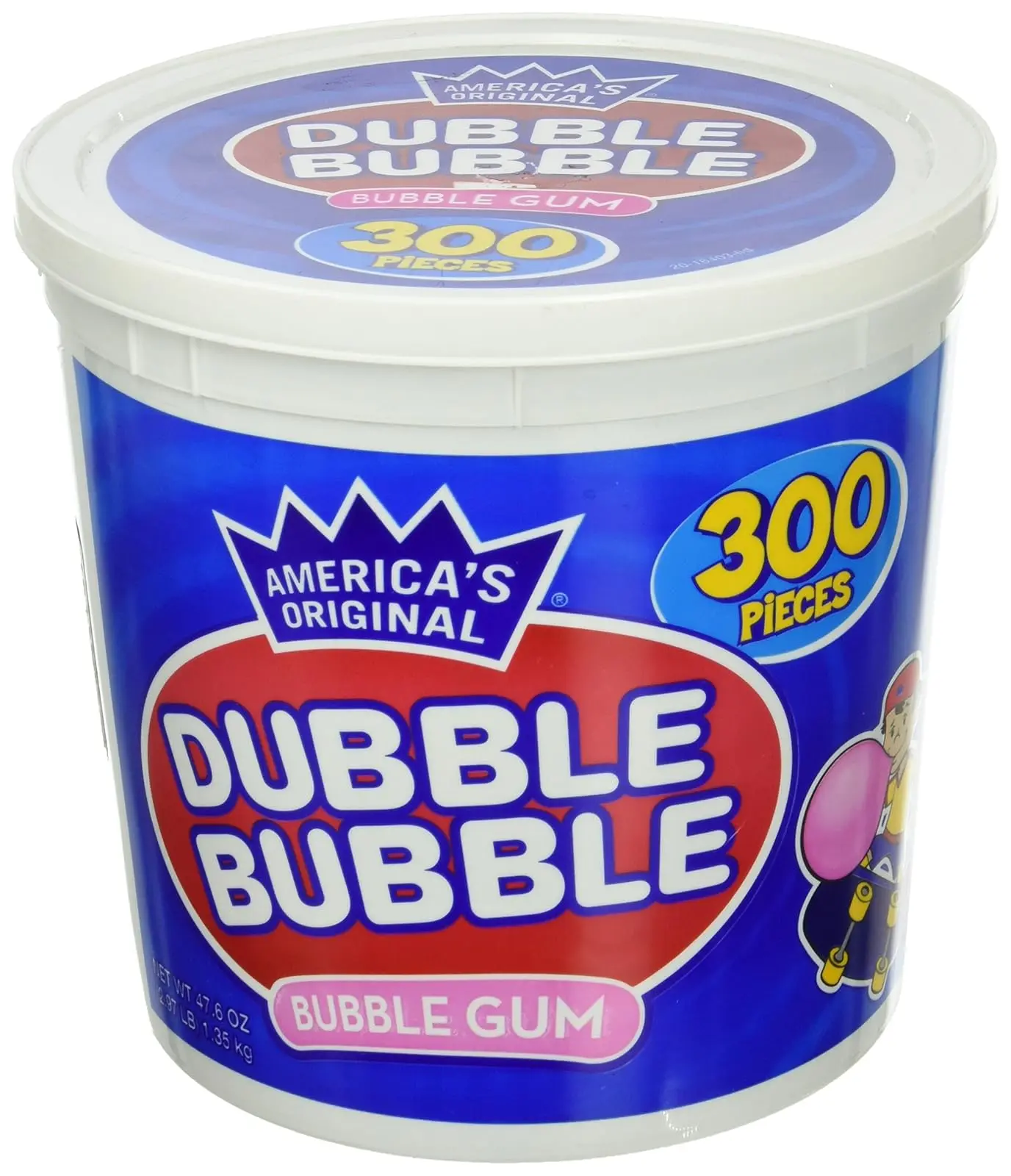 America's Original Bubble Gum 47.6 Ounce Value Tub 300 Individually Wrapped Pieces