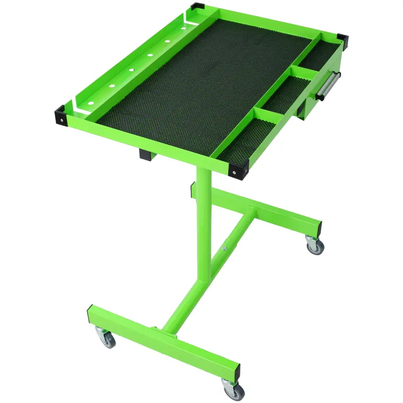 Heavy Duty Steel Adjustable Height Tear Down Work Table with Drawer, 4 2.5" Swivel Casters, 220 lbs Capacity, Rubber Corners, Portable, for Garages & Repair Shops