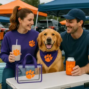 Game Day Matching Sweatshirt & Dog Bandana Set Clemson Orange & Purple Dog Mom Dad Outfit for Pet Lovers