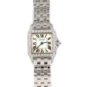 Pre-owned Cartier 18K White Gold (Au750) Small Leather Goods Santos Demoiselle SM White Gold Quartz