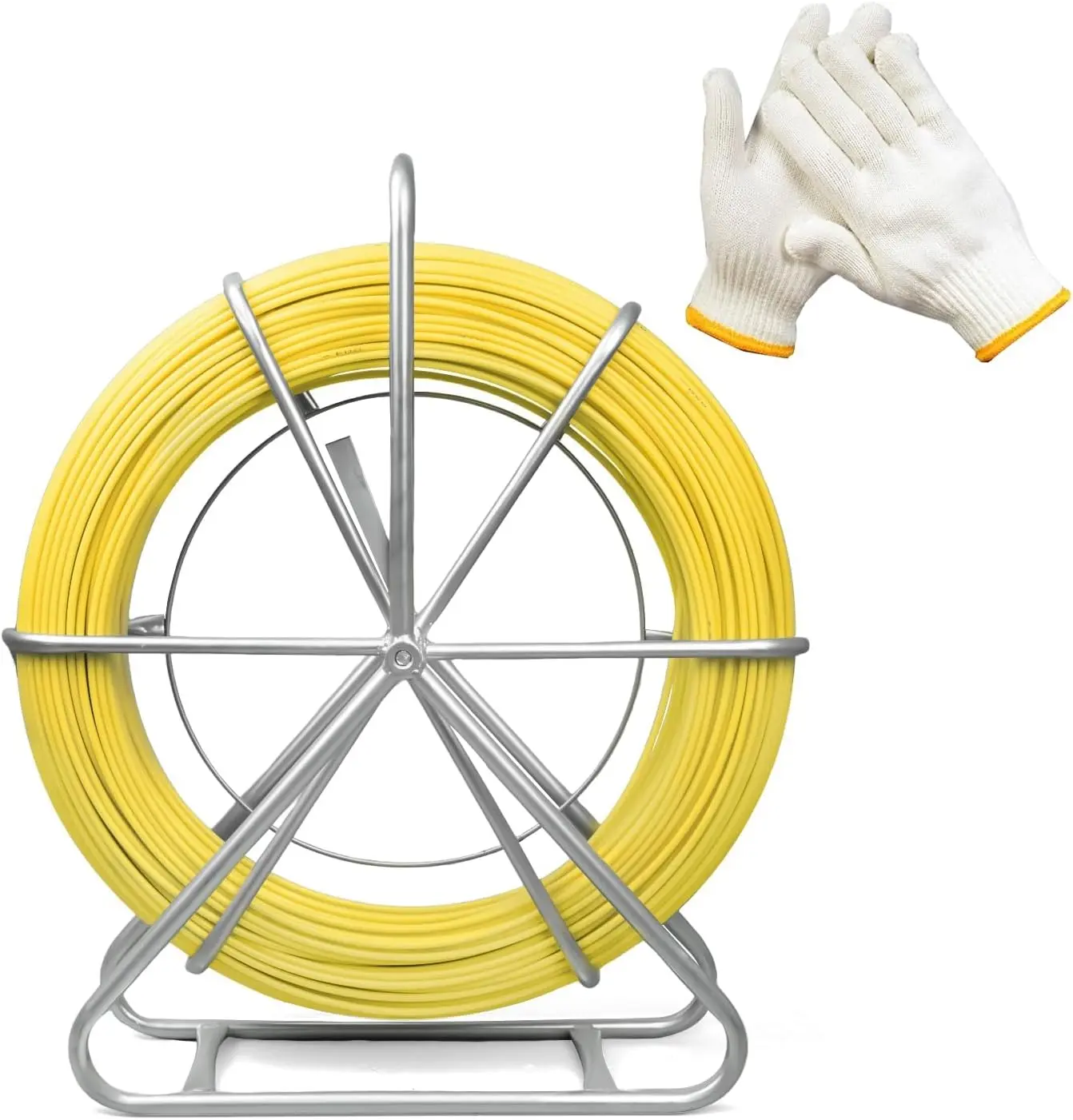 6mm x 500ft Fiberglass Fishing Wire Cable Duct Rodder, Heavy Duty Fish Tape with Durable Steel Stand, Anti-Slip Grip, Corrosion-Resistant Aluminum Construction, Ergonomic Hand Carrier for Conduit High-Tension Operations (All Seasons Use)