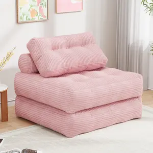 【Sweet】Mr IRONSTONE Folding Sofa with Headrest, Convertible Sleeper Chair with Pillow Foldable Mattress with Back Support, Pink Gray Beige for Small Living Spaces