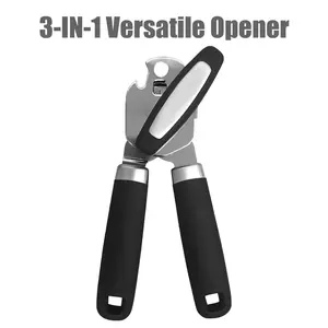 Multifunctional 3-in-1 Kitchen Opener, Heavy Duty Manual Can Bottle Opener with Comfortable Soft Grip Handle, Labor-Saving Extra Large Knob Design for Home Kitchen