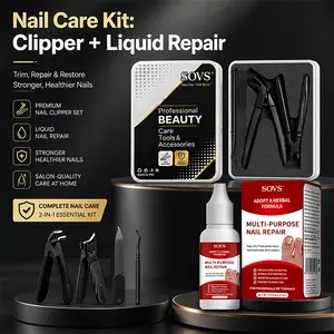 SOVS Nail Care Combo Kit 15ml/ 30ml Nail Care Liquid + 4-Piece Nail Clipper Set for Fingernails & Toenails, Professional Manicure & Pedicure for Brittle, Cracked & Discolored Nails, Gentle Daily Nail Maintenance Kit