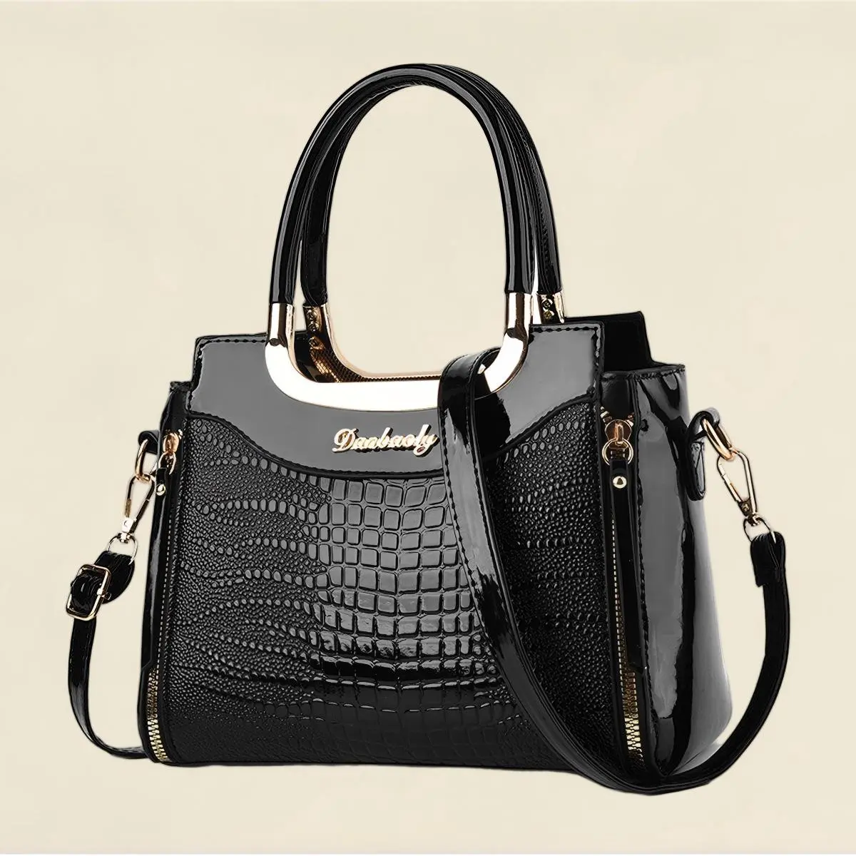Small Double Handle Glossy Leather Anti Theft Crossbody Purses for Women Travel Crocodile Pattern Shoulder Bags for Women with Cross Body Strap Ladies Handbags Mini Tote Bags,Women's Trendy Fashion Bags