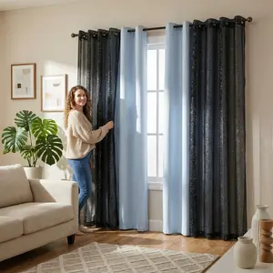 Window Wear 6 Panels 34/52x84inches, custom-made. 34X84inch 2 panels are made of blackout fabric for shading effect, 4 panels are Dorie window curtains, all using the silver-embossing technique. curtains RT02 + L28 Room Decor Blinds curtains for bedroom