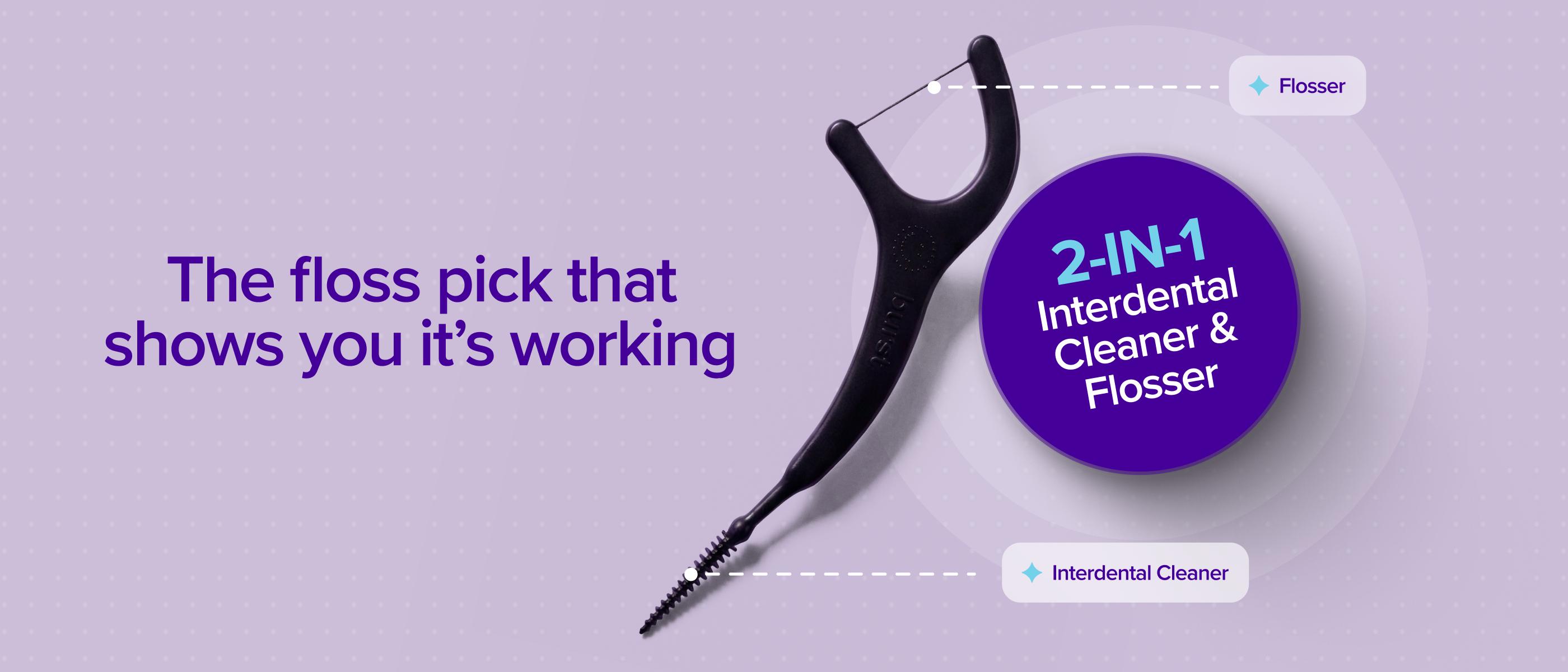 BURST Interdental Floss Picks - 2-in-1 Dual-Action Tool, Black Floss, Soft Silicone Pick for Gentle Cleaning