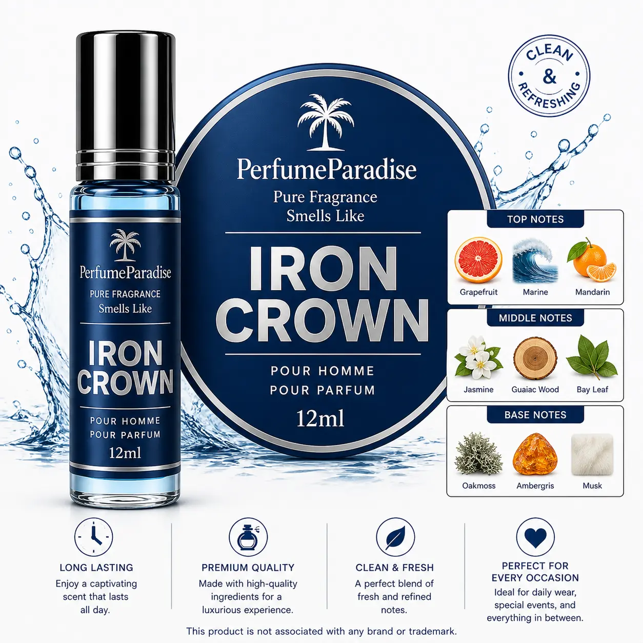 PERFUMEPARADISE Iron Crown Roll-On Scent Oil – 12ml Alcohol-Free Long-Lasting Oil-Based Fragrance | Travel-Friendly Roller Bottle