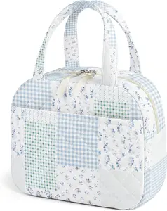 Quilted Lunch Box for Women,Coquette Aesthetic Lunch Box for Teen Girls,Cute Floral Lunch Bags for Work, School,Office,Picnic,Travel (green blue pin) outdoorfun