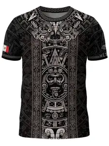 Aztec Sun Stone Pattern Mexico Heritage Shirt, Fitted Casual Streetwear Aesthetic Long Sleeve Top for All Seasons, Ethnic, Tribal, Animal and Geometric Print Design