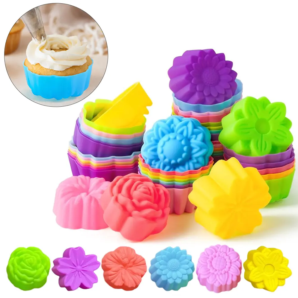36-Piece 1.96in Mini Flower-Shaped Silicone Mold Set, Heat-Resistant, Easy Demolding, Reusable for Cupcake Baking & DIY Soap Making, Ideal for DIY Enthusiasts, Demolding Easy