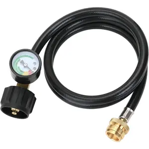 Propane Hose Adapter 1lb to 20lb with Gauge, 4FT Propane Tank Grill Adapter Converter for Weber Q Grill, Mr. Heat Propane Heat, Blackstone 17/22'’ Griddle, Coleman Camping Stove and More