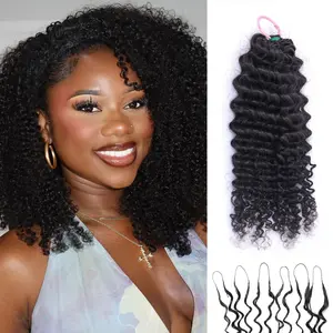 Kinky Curly Miracle Knots Human Crochet Hair Invisible Pre-Separated Feather Crochet Human Hair Extensions For Black Women Natural Black 50g/Pack