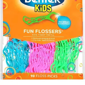 Kids Fun Flossers 90 Count Floss Picks, Fits Tight Teeth, Removes Food & Plaque, Available in Multiple Colors - Comfort, Oral
