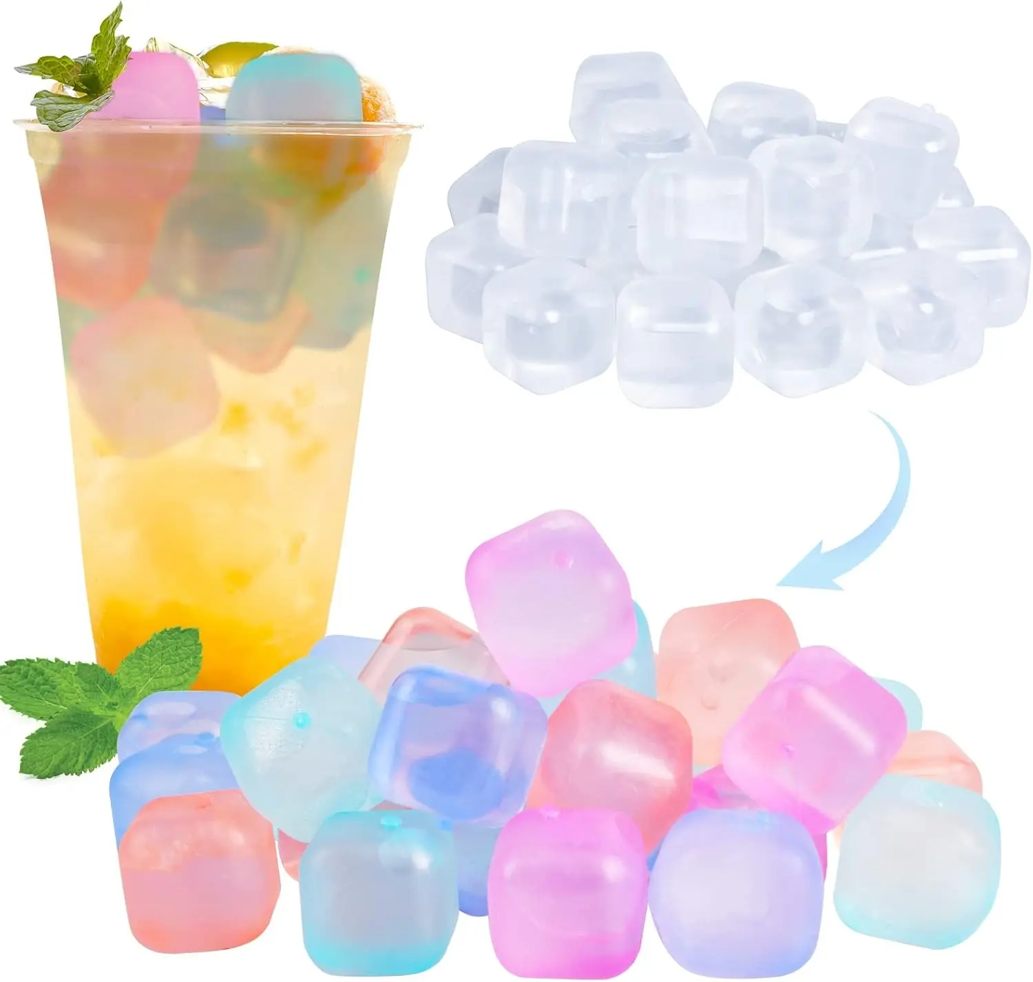 Reusable Ice Cubes for Drinks, Color-Changing Square, 80 Pack