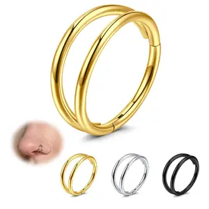 Double Hoop Nose Ring 18G 20G 316L Stainless Steel Cartilage Earring Septum Jewelry Seamless Hinged Clicker Segment Ring Conch Daith Tragus Helix Rook Piercing Earring Lip Ring