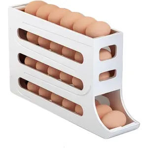 4 Tiers Egg Holder for Fridge， Automatic Egg Rolling Rack, 30 Eggs Storage Rack ( WHITE )