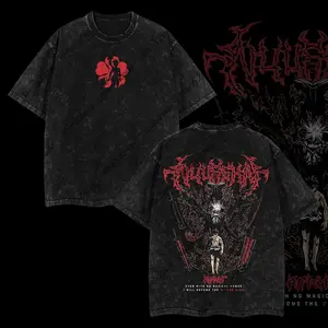 Vintage Acid Washed Asta Demon Anime Print T-shirt, Loose Lightweight Double-sided Printed Cotton Top for Men and Women, Harajuku Street Style Y2K Casual Summer Short Sleeve Shirt, Daily Street Fashion, Gift for Anime Fans