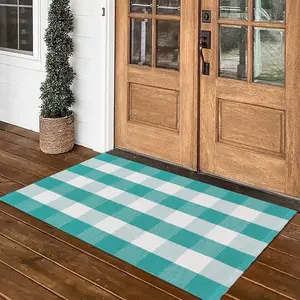 Spring Rugs Green and White Plaid, 28" x 43" Area Rug Outdoor Indoor Easter Front Porch Door Mats  Hand-Woven Layered Doormat for Entryway Patio Entryway Laundry Bedroom Living Room