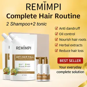 REMIMPI Hair Growth & Thickening Duo – Anti Hair Loss Shampoo & Follicle Tonic Set | 2-Step Herbal System with Ginseng, Ginger & Polygonum for Fuller, Stronger Hair (300ml x 2 + 50ml x 2)