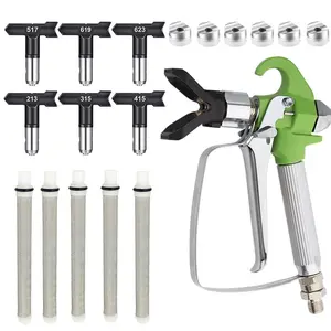 13-Piece Heavy Duty Airless Paint Spray Gun Set: 1 Airless Paint Spray Gun, Includes 6 Reversible Tips, 5 Filters, and 1 Tip Guard. Replacement parts compatible with airless paint sprayers (213 315 415 517 619 623).