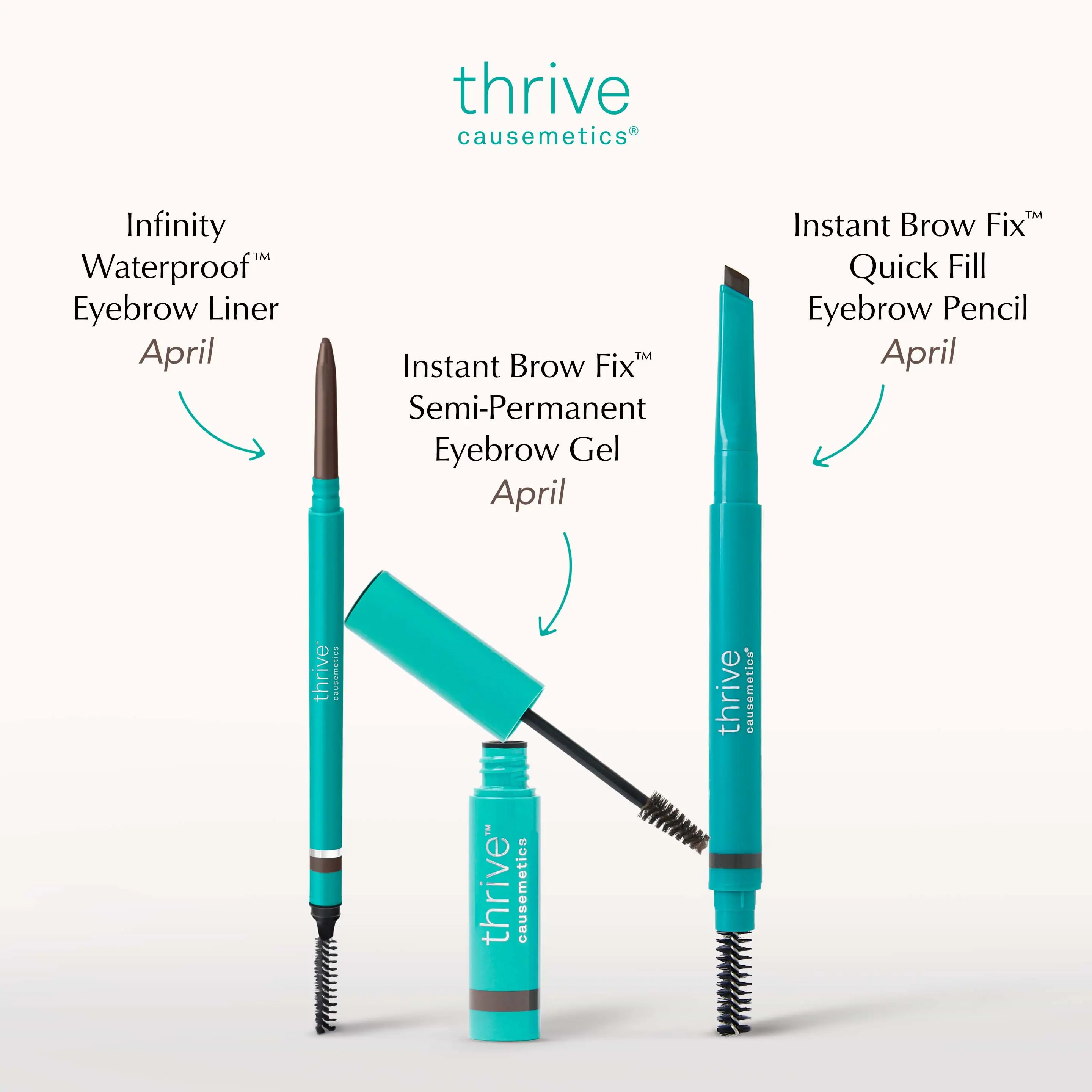Thrive Causemetics - Brow Match Bundle 3-Piece Brow Match Set – Infinity Waterproof Eyebrow Liner, Instant Brow Fix Pencil & Instant Brow Fix Semi-permanent Gel Clean Makeup for the Perfect Eye Routine