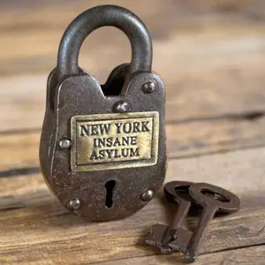 Antique Look Cast Iron New York Insane Asylum Gate Lock Set, Collectible Reproduction, Operational, 2 Keys, Key