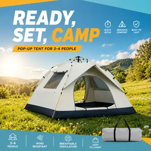 Outdoor Automatically Camping Tent,3-4 Person Camping Tent, Plug and Play Tent, Waterproof Family Camping Tent,with Rainfly, Easy Setup Dome Tent with Mesh Windows & Skylights, Lightweight Portable Tent for Outdoor Camping, Festivals & Backyard
