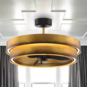 32" Perimost Gold Caged LED Ceiling Fan