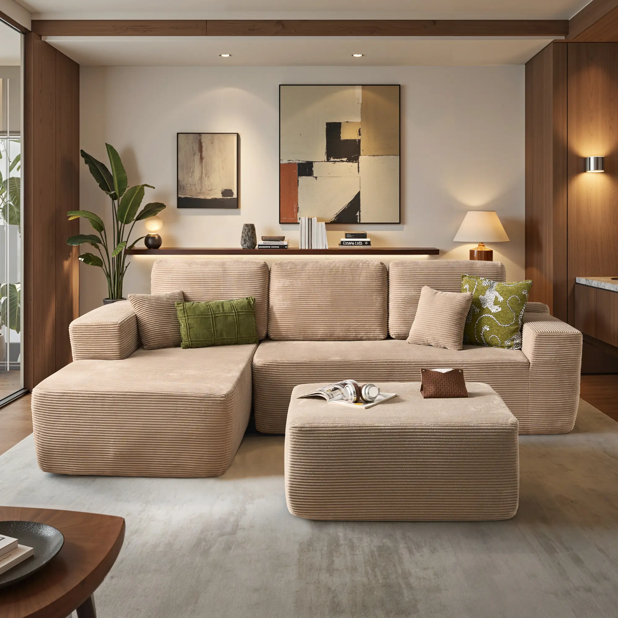 Camel Corduroy Left Chaise