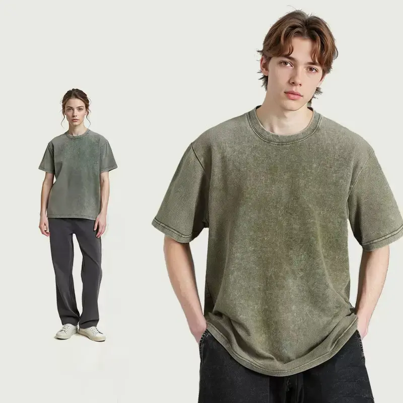 Men's 6-Pack Oversized Cotton T-Shirts - Vintage Heavyweight Acid Washed Short Sleeve Tops, Slight Baggy Unisex Tees for Gym Workout, Available in 3 Black+3 Blue, 3 Coffee+3 Grey, All Seasons Casual Classic