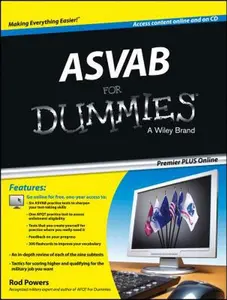 USED Book - ASVAB For Dummies, Premier Plus (with Free Online Practice Tests) by Rod Powers (Paperback) - english