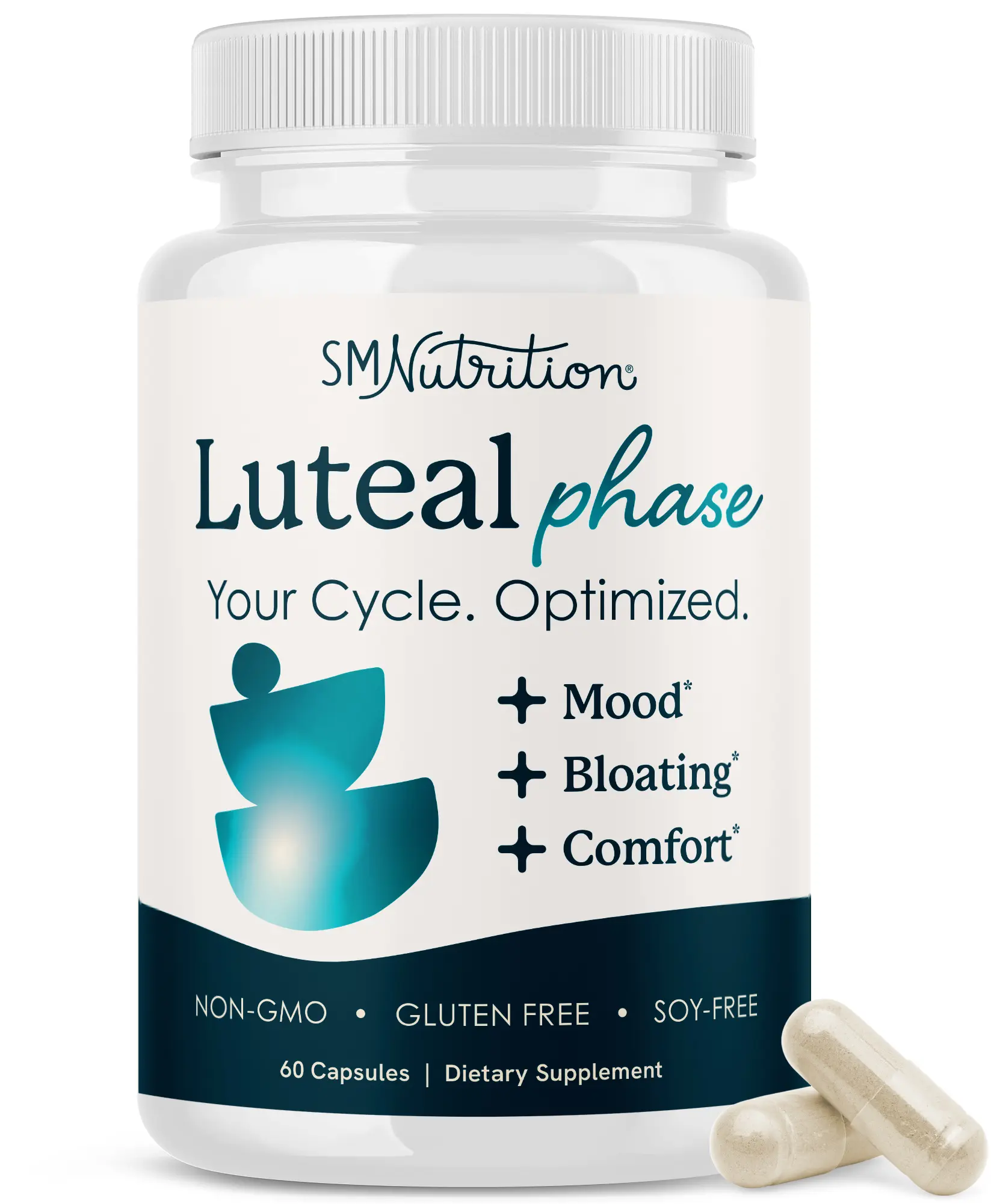 SMNutrition's Women's Luteal Phase Support Vitamin Capsules - GMP-Certified Herbal Multi-Ingredient Vitamins Supplements for Bloating, Mood Balance, PMS Relief, Menstrual Regularity - With Chasteberry, DIM - Doctor-Formulated, Non-GMO - 60 Ct