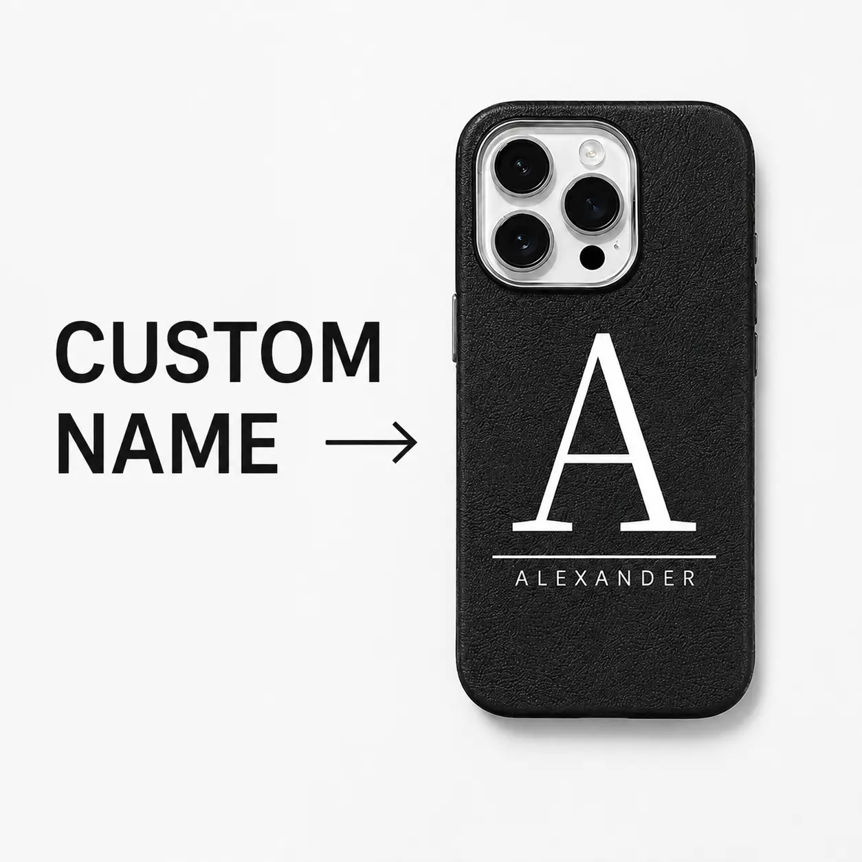 Custom Name Monogram Case for iPhone 17 16 15 14 13 12 11 Pro Max Luxury Leather Texture Soft TPU Cover