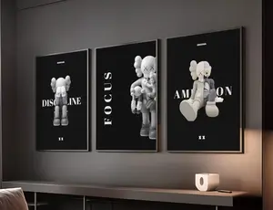 LKaws Poster Set of 3, Kawss Wall Art, Men Room Wall Art, Decor, Black Aesthetic Wall Art, Man Room Decor