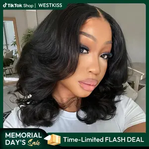 West Kiss Middle Part Glueless Lace Front Short Bob Wig Body Wave 7x5 Closure Bob Wig Pre Bleached Pre Plucked With Baby Hair tiktokshopmemorialday