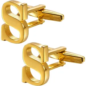A-Z Initial Cufflink for Men, Classic Gold Silver  Letter Alphabet Monogram Cuff Links for Wedding Business Party